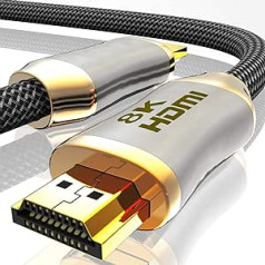 8K HDMI Cable 2.1-8K @ 60Hz 4K @ 120Hz DSC - HDTV 7680 x 4320 - UHD II - HDMI 2.1 2.0a 2.0b - 3D High Speed Ethernet HDR - ARC Precision Connector Compatible with Blu Ray PS4 PS5 Xbox White