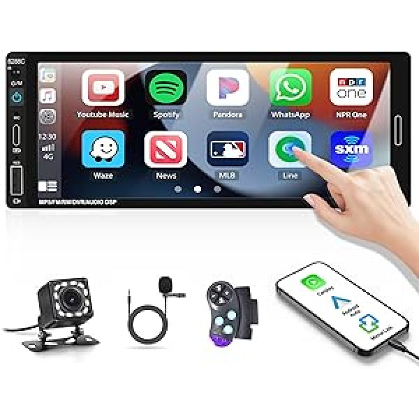 CAMECHO Auto-Stereoanlage ar kabelgebundenem Carplay Bluetooth FM AM Single Din digitālo multivides uztvērēju rezerves kamera