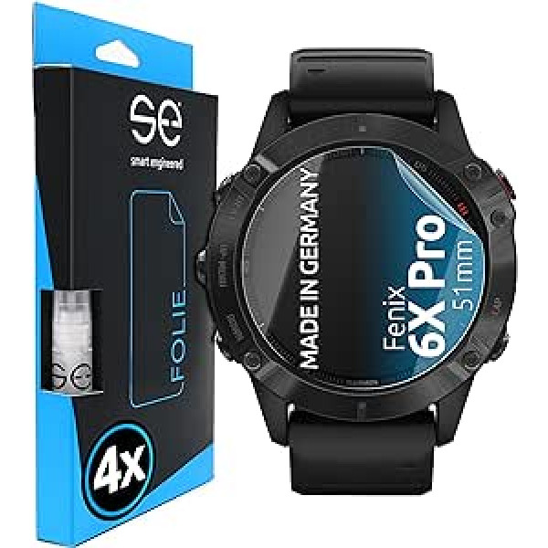 gudri izstrādāts [4 gab. iepakojums] 3D ekrāna aizsargplēve, kas saderīga ar Garmin Fenix 6X Pro (51 mm), futrālim draudzīga caurspīdīga HD ekrāna aizsargplēve