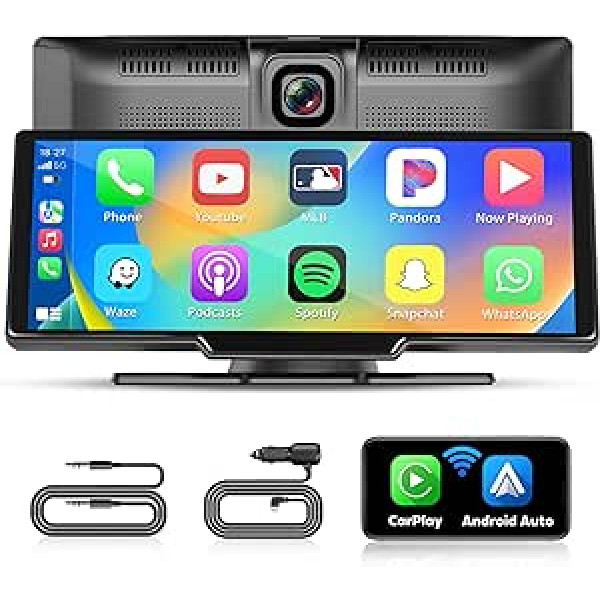 Hikity pārnēsājamā automašīnas radio bezvadu Carplay Android automašīna ar navigāciju 9,3 collu ekrāna skārienekrāna displeja radio ar Dash Cam GPS Bluetooth Mirror Link FM raidītājs AUX 7-32V