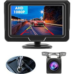 AHD 1080P automašīnas atpakaļskata kameru komplekts ar 4,3 collu LCD monitoru furgoniem, īpaši nakts redzamības IP68 ūdensizturīgs, viegla uzstādīšana, DIY atpakaļgaitas instrukcijas (angļu valoda netiek garantēta)