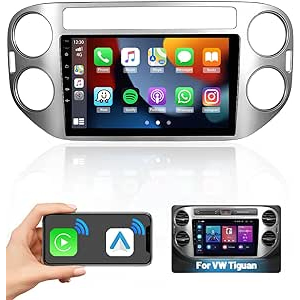 Hikity 2GB + 64GB VW Tiguan 2010 2011 2012 2013 2014 2015, Android Car Radio ar satelīta navigāciju, Apple Carplay, Android Car Radio, Bluetooth ar 9 collu ekrānu, WiFi, HiFi skaņa, USB, SWC atpakaļgaita