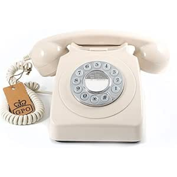 GPO 746 Retro Festnetztelefon im Stil der 70er Jahre mit Druckknopf-authentischer Klingelton- Creme