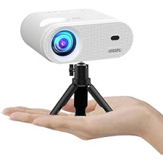 Mini projektors ar statīvu, VISSPL mazais projektors atbalsta Full HD 1080P, 50% tālummaiņa, ±15° trapecveida korekcija, mobilā tālruņa projektors saderīgs ar HDMI, USB, AV, iOS, Android, datoru, TV Stick