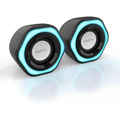 HEANTTV Computer Speaker, Mini Speaker with Stereo USB Powered 3.5 mm Aux-in Portable Speaker for PC, Laptop, Notebook, Desktop (Black) (USB + 3.5 mm)