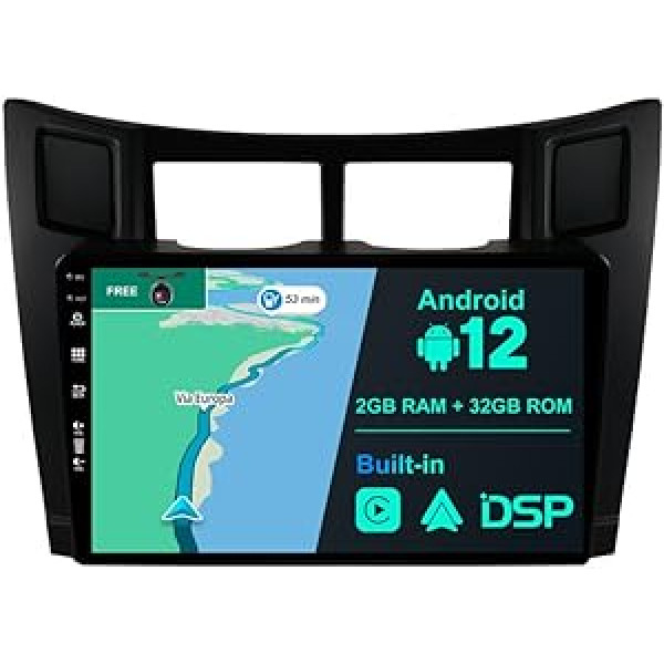 BXLIYER Android 12 IPS automašīnas radio, kas piemērots Toyota Yaris (2005-2011) - Iebūvēta CarPlay Android automašīna - Bezmaksas atpakaļgaitas kamera - 2G + 32G - 9 collu 2 DIN - DSP DAB stūres vadība WiFi Fast Boot