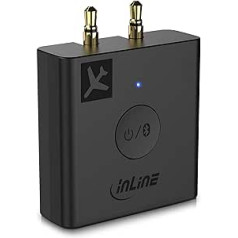 InLine lidmašīnas adapteris Bluetooth 5.0 audio raidītāja raidītājs televizoram, personālajam datoram, HiFi, aptX, universāls adapteris 1, 2 un 3 kontaktu Aux sistēmām, ar uzlādes futrāli, austiņām un AirPods - 99160I