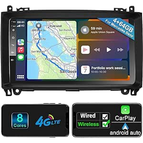 Android Car Radio Wireless CarPlay Android Car for Mercedes-Benz A Class/B Class / W245 Viano Vito W639 Sprinter 8-Core 4G + 64G Car Radio with Screen 9 Inch 4G WiFi Bluetooth RDS Car Radio NAV