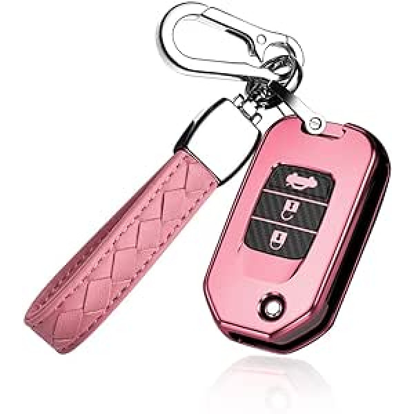 HIBEYO Flip Key automašīnas atslēgas futrālis Piemērots Honda atslēgu futrālim priekš Honda Civic Jazz CR-V XR-V HR-V NSX City Vezel Cover aizsargvāciņš Tālvadības atslēgu piekarei oglekļa šķiedras rozā krāsā