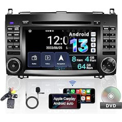 Amaseaudio Real Android 13 Car Radio, Wireless Carplay Android Car, DSP+, iebūvēts DVD atskaņotājs, 2 DIN savietojams ar Benz W169 W245 W906, 7 collu skārienekrāns, WiFi Bluetooth 5.0/atpakaļgaitas kamera