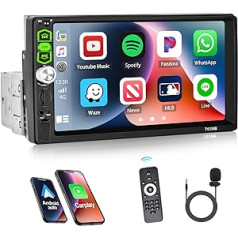 CAMECHO 1 DIN Car Radio with Apple CarPlay Android Car 7 Inch Screen with Bluetooth Touchscreen with Reversing Camera Mirror Link FM Radio SWC USB