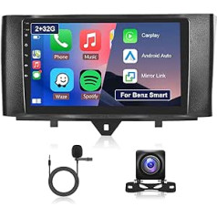 Hodozzy 2G 32G Android automašīnas radio priekš Mercedes-Benz Smart Fortwo 2011-2015, Apple Carplay Android Car, Radio 9 collu skārienekrāns Navigācija WiFi Bluetooth HiFi FM RDS atpakaļgaitas kameras radio priekš Mercedes