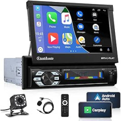 Automašīnas radio 1 Din Carplay ar 7 collu automātiski ievelkamu skārienekrānu automašīnas stereo MP5 radio ar Bluetooth brīvroku sistēmu Andrid automašīnas spoguļa saite USB FM AUX atpakaļgaitas kameru