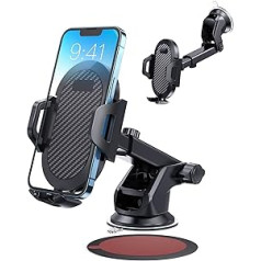 ANCOOLE D11 Mobile Phone Holder Long Sleeve Suction Cup for Car Dashboard Windshield Compatible with iPhone 13 12 Pro Max 11 Series, Samsung Galaxy S21 All Phones