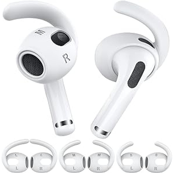 AHASTYLE ausu spilventiņi priekš AirPods 3 silikona 3 pāri (S+M+L) Ausu āķa neslīdošie austiņu vāciņi neietilpst uzlādes futrālī: saderīgi ar Apple AirPods 3 2021 (balts)