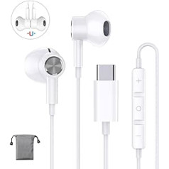 USB C austiņas, C tipa magnētiskās austiņas ar kabeli, ieliekamās austiņas iPhone 15 Series, Huawei P50 P40 P30 Pro, Samsung Galaxy A54 A53 S23 S22 S21 S20 Fe, Google Pixel 8 7 6 5 XL, iPad