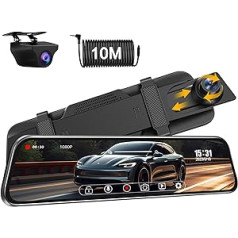 Spoguļa paneļa kamera ar atpakaļskata kameru Dual 1080P Dash Cam Automašīnas priekšpuse aizmugurē 170° + 140° platleņķa atpakaļskata spoguļkameras kamera ar 10 collu IPS skārienekrānu WDR nakts redzamības cilpas ierakstīšana