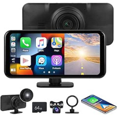 Auometo Wireless Carplay & Android Car Portable Car Radio, 6,25 collu IPS skārienekrāns ar Bluetooth/AUX/FM raidītāju/Mirror Link/ADAS/DVR + 4K priekšējā kamera + 1080P atpakaļgaitas kamera