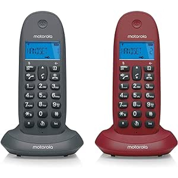 Motorola C1002lb+ Gris Granate Telefono Fijo Inalámbrico Pack Duo Con Manos Libres