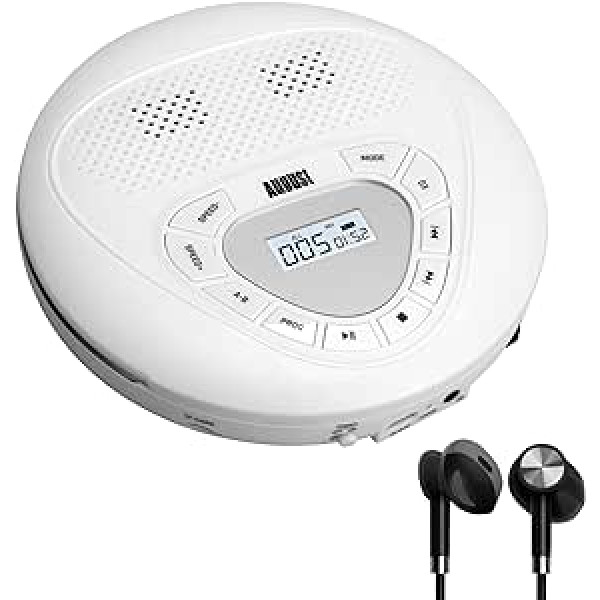 August SE10 Rechargeable Portable CD Player with Headphones Walkman USB-C with Speaker Skip (Anti-Skip) Protection MP3 CD Player with Repeat / EQ/PROG/Micro SD/EQ for Adults Children