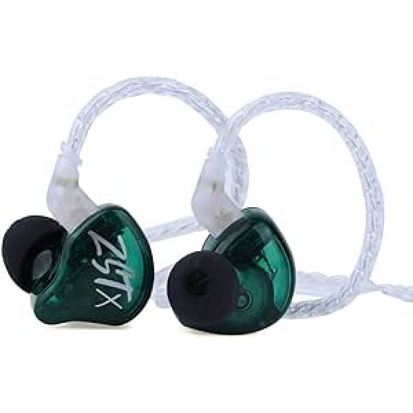 Linsoul KZ ZST X 1BA + 1DD hibrīda divu draiveru HiFi in-ear austiņas ar sudraba pārklājumu noņemamu 2-pin kabeli mūziķiem audiofiliem (ar mikrofonu, zaļa)