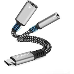 AIYEEN 2 in 1 USB C iki 3,5 mm ausinių ir įkroviklio adapteris, USB C PD 3.0 greito įkrovimo prievadas prie Aux garso lizdo ir 60 W greitasis įkrovimas, suderinamas su Google Pixel, Samsung Galaxy (pilka)