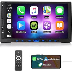 iFreGo Car Radio ar Car Play un Android Car, Radio ar Bluetooth 7 collu skārienekrānu, FM radio Automašīnas radio stūres vadības atbalsts Spoguļa savienojuma USB/Aux In, atpakaļgaitas kamera, 7 krāsu apgaismojums