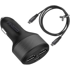 „Pro User“ 3 krypčių USB automobilinis įkroviklis 84 W rinkinys: automobilinis įkroviklis su USB-C maitinimo tiekimu 60 W ir 2 x USB greito įkrovimo QC 3.0 + USB C laidas 100 cm automobiliams / sunkvežimiams / nameliams, įkrauna mobilųjį tele