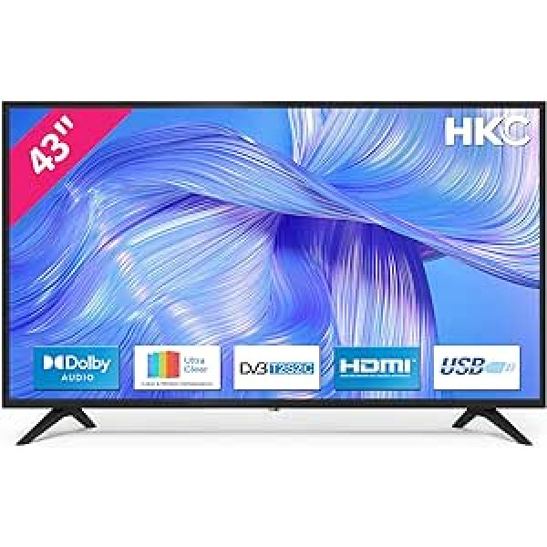 HKC 43D1 televizors 43 collas (TV 109 cm), Dolby Audio, LED, trīskāršs uztvērējs DVB-C / T2 / S2, CI+, HDMI, multivides atskaņotājs caur USB, digitālā audio izeja, t.sk. Viesnīcas režīms