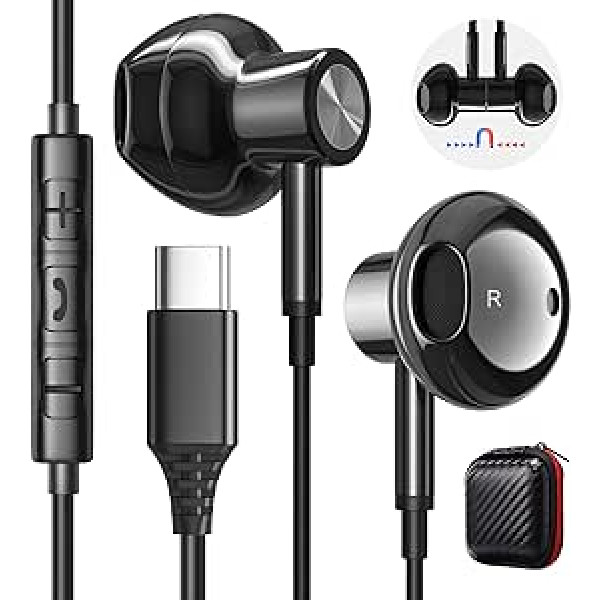 USB C austiņas, USB C austiņas ar mikrofonu Samsung Galaxy S23 S22 Ultra A53 A54 Google Pixel 6a 7 Pro magnētiskās stereo austiņas ar vadu austiņām Samsung A33 A34 S21 S20 FE Z Flip 5 iPad 10