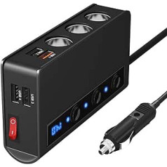 Automašīnas lādētājs cigarešu piesmēķētāja ligzdas sadalītājs 180 W cigarešu piesmēķētāja adapteris ar 4 USB pieslēgvietām Atsevišķs slēdža sprieguma displejs QC3.0 Ātrā uzlāde tālruņa planšetdatoriem paneļu kamerai