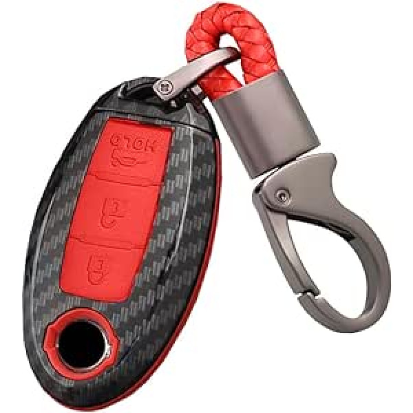 HIBEYO Smart Car Key Case Piemērots Nissan Key Case tālvadības pults priekš Nissan Qashqai X-Trail T32 T31 Juke Infiniti atslēgu piekariņa vāka aizsargatslēgas maciņa oglekļa šķiedras sarkans