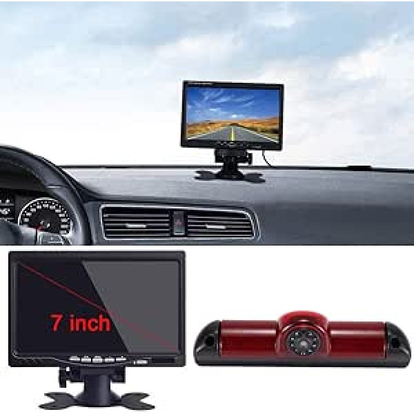 Automašīnas trešā jumta montāžas bremžu gaismas atpakaļgaitas kamera atpakaļgaitas kameras parkošanās kamera + 7 collu LCD monitors Ducato 2006/Peugeot Boxter 2006/Citroen Jumper 2006 (12 mm vecs objektīvs)