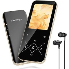 AGPTEK atnaujinimas 96 GB MP3 grotuvas Bluetooth 5.3, HiFi garso muzikos grotuvas su 2,4 colio TFT spalvotu ekranu, ausinės, garsiakalbiai, jutikliniai mygtukai, FM radijas, el. knyga, įrašymas, juodas auksas