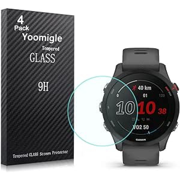 Yoomigle iepakojums pa 4 saderīgs ar Garmin Forerunner 255 rūdīta stikla ekrāna aizsargu, kas paredzēts Garmin 255 viedpulksteņa ekrāna aizsargiem.