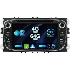 SXAUTO Android 12 automašīnas radio, kas paredzēts Ford Focus/Mondeo/S-Max/C-Max/Galaxy — iebūvēta Carplay/Android Car/DSP — LED kamera + MIC — 4G + 64G — DAB 360-CAM stūres vadība, ātra palaišanas WiFi - 2 DIN IPS 7