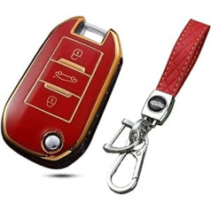 HIBEYO atslēgas futrālis der Peugeot Soft TPU aizsargājošajam Flip Key automašīnas atslēgas maciņam Peugeot 3008 308 5008 508 priekš Citroen DS3 DS4 DS5 Cactus Cover Remote Key Aksesuāri Sarkans