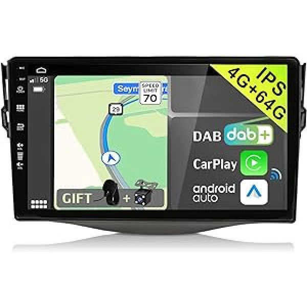 YUNTX [DAB-4G+64G] Android 10 automašīnas radio ierīcei Toyota RAV4 (2007-2011)-[Integrēts DAB+/CarPlay/Android Auto/DSP/GPS]-9 collu IPS 2.5D skārienekrāns MIC+kamera USB/MirrorLink/Stūre Ritenis