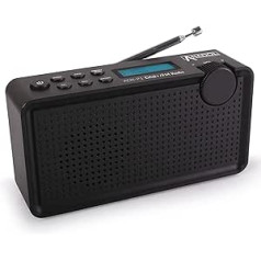 Anadol ADX-P1 DAB/DAB+/FM/FM radio — 20 raidītāju vietas, pārnēsājams, divu līniju LCD displejs, izslēgšanās taimeris, barošana ar akumulatoru un elektrotīklu, skaļruņu un austiņu ligzda, USB uzlādes kabelis — balts