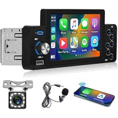 Automašīnas radio 1 DIN Bluetooth bezvadu Android automašīnas Carplay ekrāns 5 collu skārienekrāna automašīnas radio Bluetooth brīvroku FM radio uztvērējs ar spoguļa saiti USB/AUX-in/SD ports SWC + kamera MP5