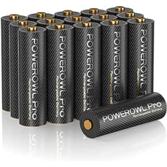 POWEROWL Goldtop uzlādējams AA akumulators PRO 16 gabali, lielas ietilpības NiMH uzlādējams AA akumulators 2800 mAh