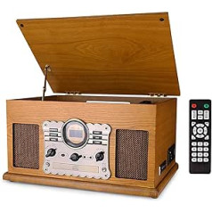 9-in-1 DAB vinila atskaņotājs Vintage Wood ar Bluetooth/FM/Stereo skaļruni/CD/MP3/kasešu/USB SD atskaņošanu