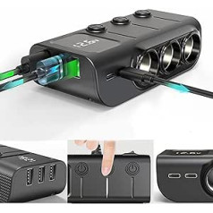 Automašīnas lādētājs cigarešu piesmēķētāja ligzdas sadalītājs 120 W cigarešu piesmēķētāja adapteris ar 3 USB pieslēgvietām Atsevišķs slēdža sprieguma displejs PD ātrā uzlāde tālruņa planšetdatoriem paneļu kamerai