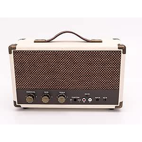 GPO Westwood Retro 25 W Lautsprecher ar zemfrekvences skaļruni, Cinch-Eingang, Bluetooth un Retro-Gitter un Tragegriff — Creme