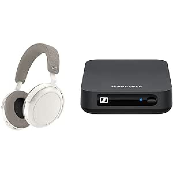 Sennheiser Momentum 4 bezvadu austiņas ar Bluetooth White un BT T100 Bluetooth audio raidītāju Hi-Fi vai mājas izklaidei, melns