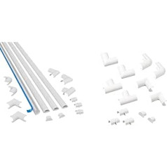 D-Line 2010KIT001 Micro+ kabelio kanalo lipnumas - 20 x 10 mm, 4 x 1 m ilgis - baltas ir CLOAP2010W Micro+ kabelio kanalo užsegamos jungtys - 13 dalių kabelio kanalo priedų rinkinys - baltas