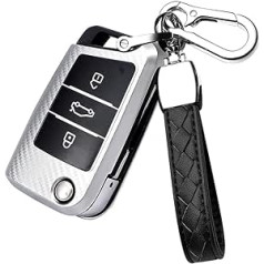 HIBEYO Smart Car Key Case priekš VW Golf 7 MK4 MK6 Polo Jetta Skoda Karoq Superb Seat Ibiza Leon Key Shell tālvadības pults vāciņš Aizsargmaciņa Atslēgu kārba Key Fob TPU Sudrabs