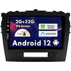 SXAUTO Android 12 IPS automašīnas radio, kas piemērots Suzuki Vitara (2014-2020) - Iebūvēts Carplay/Android Car - Bezmaksas atpakaļgaitas kamera - 2G + 32G - Stūres vadība DAB WiFi Fast Boot 4G BT5.0-2 DIN 9