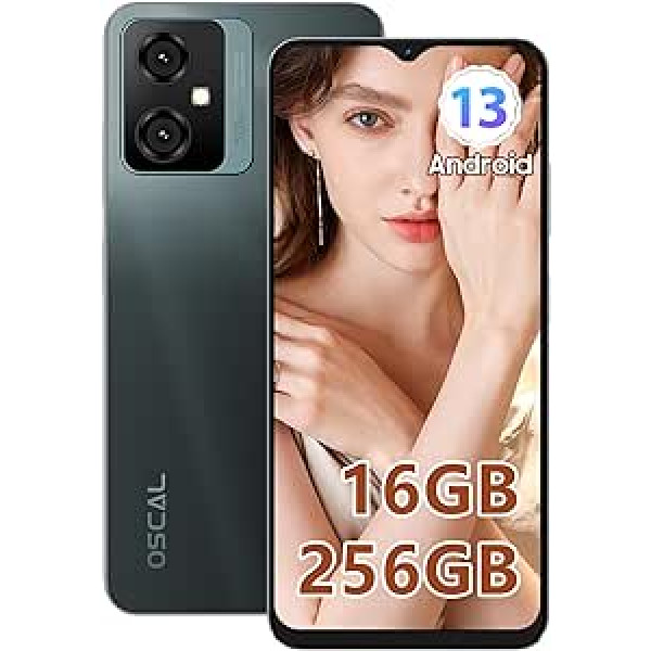 OSCAL viedtālrunis Ohne Vertrag 16GB + 256GB, Tiger10 Android 13 Handy Günstig, Octa Core 90Hz 6,56 Zoll HD+ displejs, 5180mAh 50MP kamera, Fingerabdruck, GPS, Dual SIM 4G Simlockfreie Handys