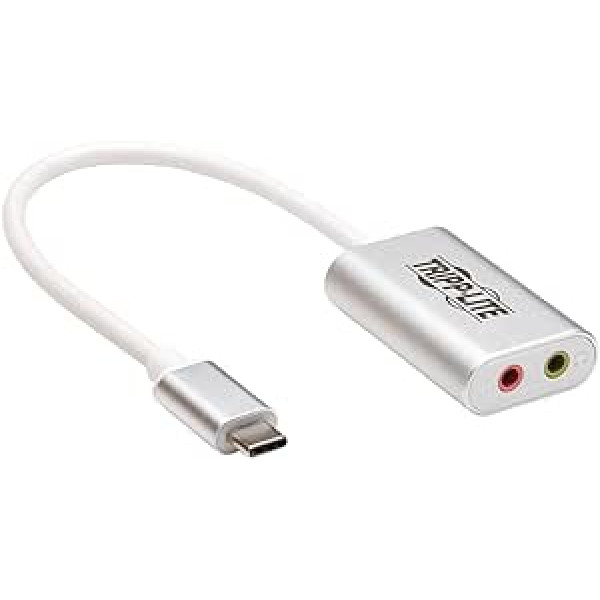 Tripp Lite USB C līdz 3,5 mm stereo audio adapteris mikrofona austiņām — sudraba krāsa (U437-002)